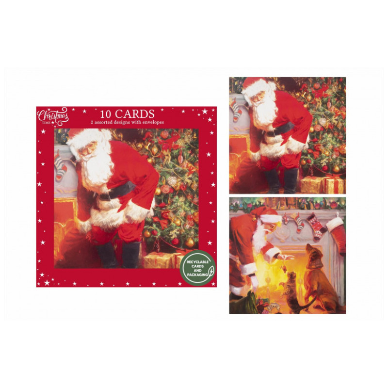 10 PACK TRADITIONAL SANTA CHRISTMAS CARDS