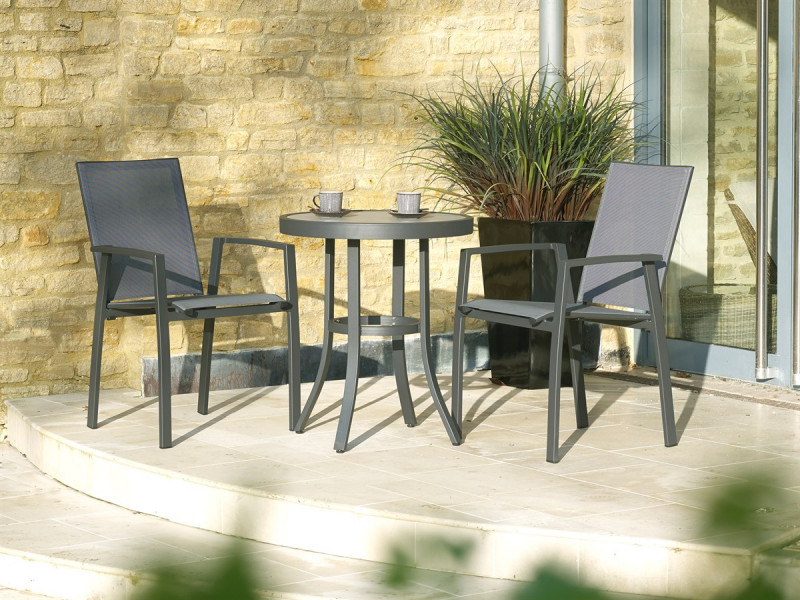 Seville Textilene Round Bistro Table Set with 2 Armchairs