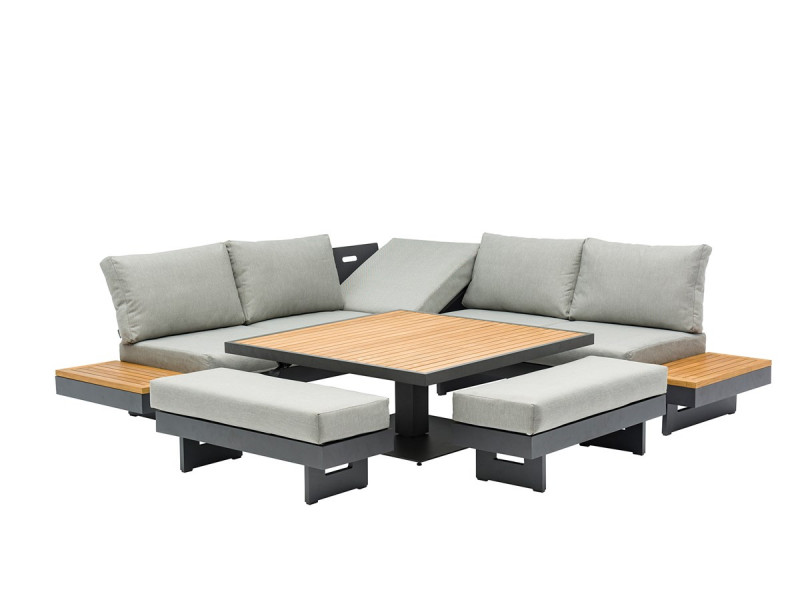 Vilamoura Corner Sofa with Square Piston Adjustable Table & 2 Benches photo