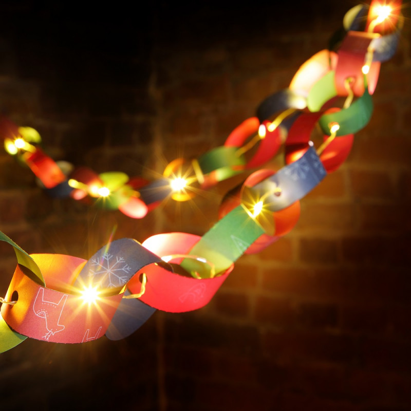 Leisuregrow 2.2M DIY PATTERNED PAPER CHAIN WITH 20 WARM WHITE LED FLEXI WIRE LIGHT