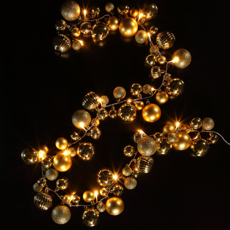 Leisuregrow GOLD BAUBLE CLUSTER GARLAND - BATTERY OPERATED