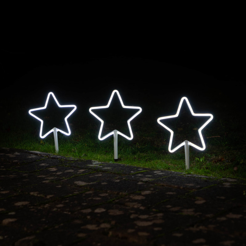 SET OF 3 WHITE NEON STAR STAKE LIGHTS - EASY TIMER