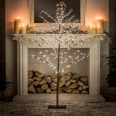 1.8 WARM WHITE SNOWY TWIG TREE WITH BERRIES - 220 LEDS