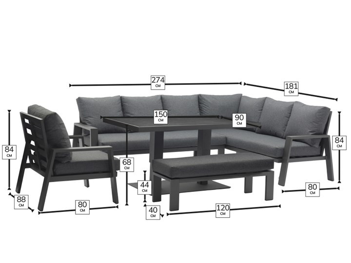 Amsterdam L-Shape Sofa with Rectangle Piston Adjustable Height Table, Bench & Chair photo