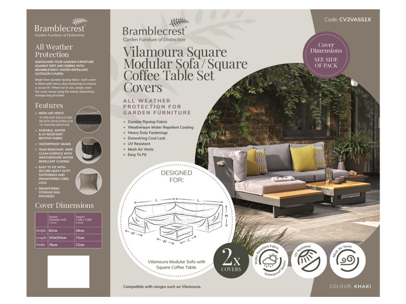 Bramblecrest Vilamoura Square Modular Sofa with Square Coffee Table Set Cover