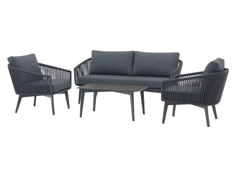 Palermo Anthracite 2 Seater Sofa with 2 Armchairs & Rectangle Ceramic Glass Coffee Table photo