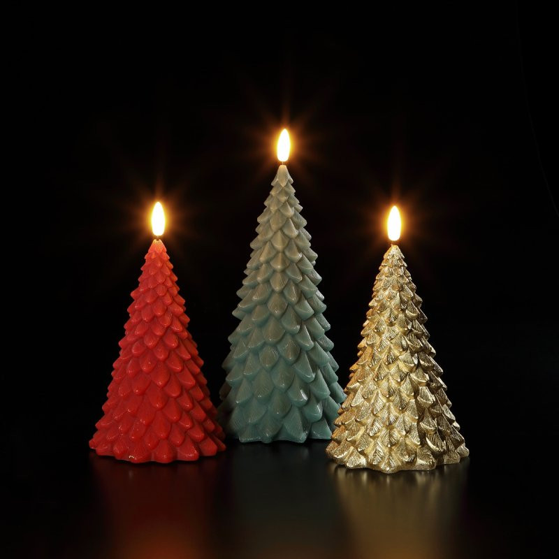 CHRISTMAS TREE WAX CANDLES - RED (15CM) GREEN (20CM) GOLD (15CM)
