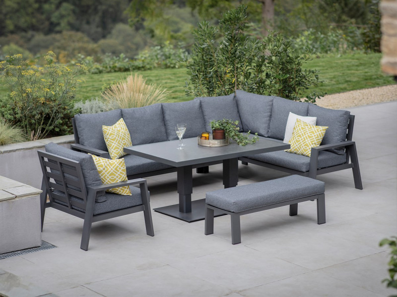 Amsterdam L-Shape Sofa with Rectangle Piston Adjustable Height Table, Bench & Chair photo