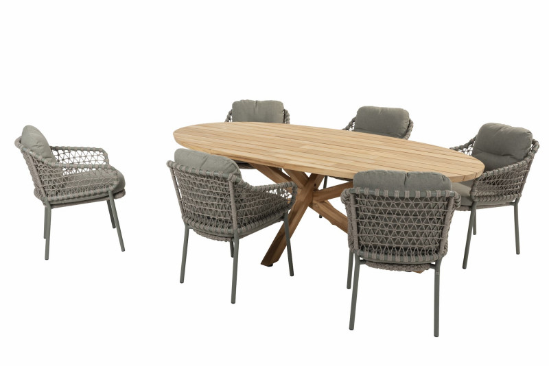Jura 6 Seater Low Dining Set with Prado ellipse 240x115cm Teak Table