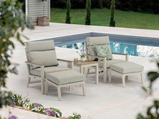 Bramblecrest Zurich 2 Reclining Sofa Chairs with Footstools & Tree-Free High Coffee Table - Mocha