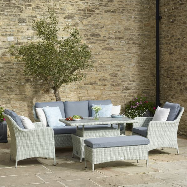Tetbury Cloud 3 Seater Sofa with Dual Height Rectangle Tree-Free Top Table, 2 Armchairs & Bench photo