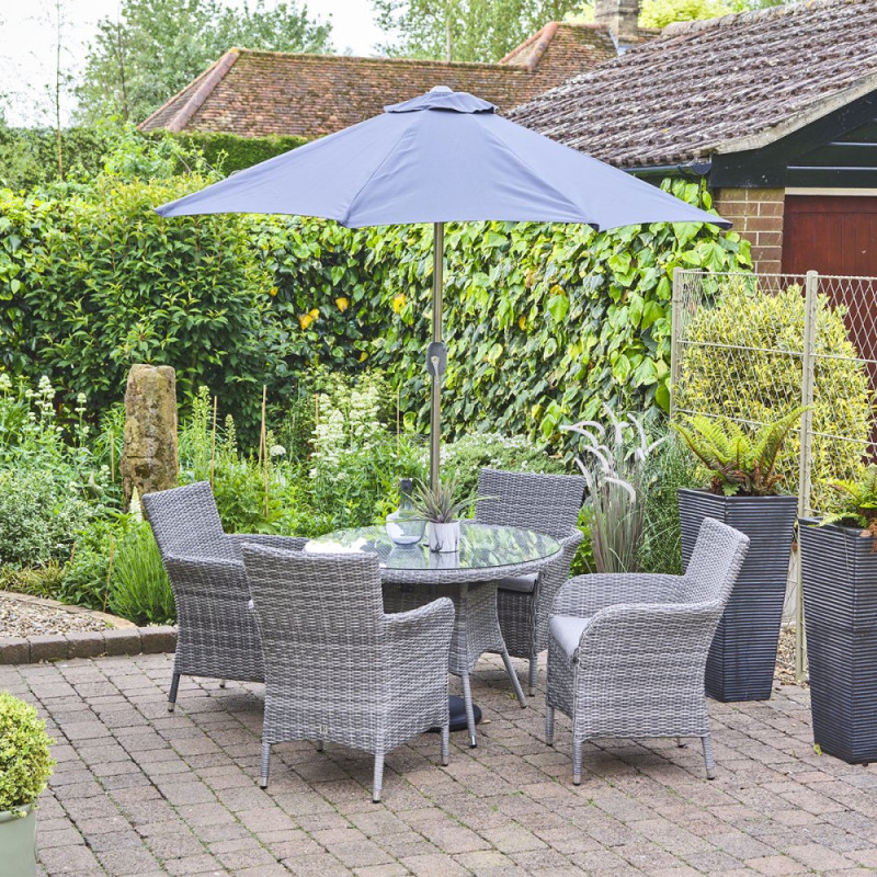 Monaco Stone 4 Seater Dining Set with 2.5m Parasol photo