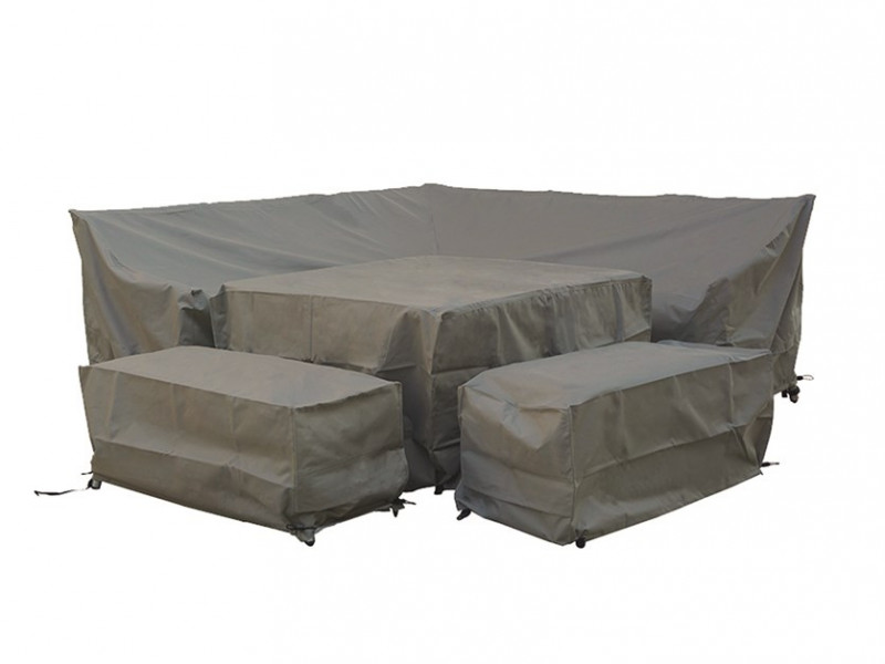 Aluminium Square Corner Sofa with Dual Height Table & 2 Benches Set Covers - Portofino / La Rochelle photo