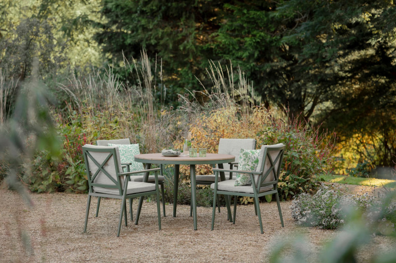 Wisley 110cm Round Table with 4 Armchairs, Parasol &  Base- Sage photo