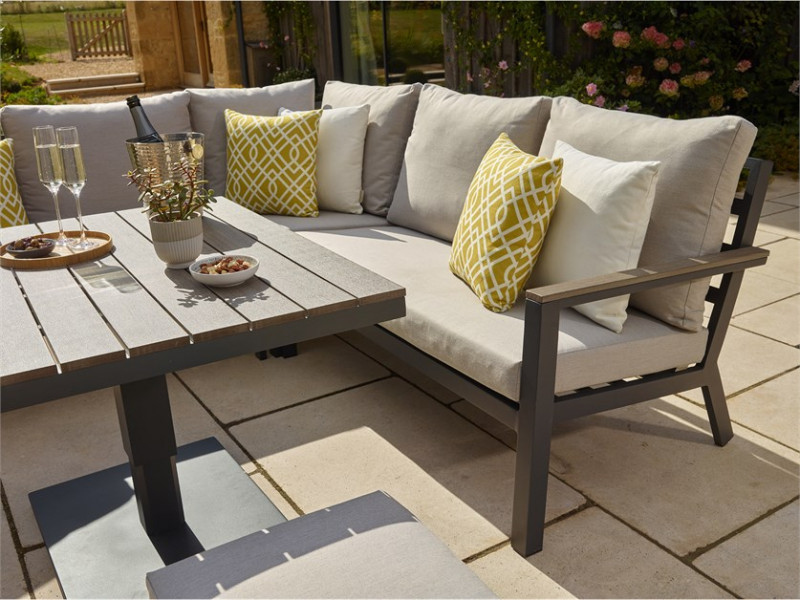 Zurich Corner Sofa with Mini Piston Adjustable Table & 2 Stools. photo