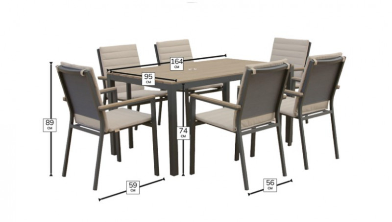 Zurich Anthracite 6 Seat Rectangle Dining Set with Parasol & Base photo