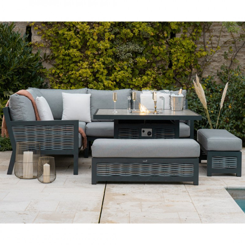 Portofino Sofa Set with Square Firepit Table and 2 Benches