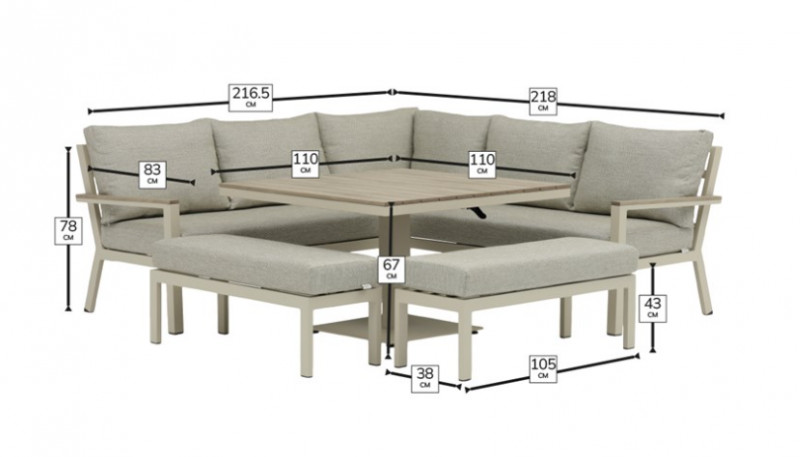 Zurich Corner Sofa with Square Piston Adjustable Table & 2 Benches - Mocha photo
