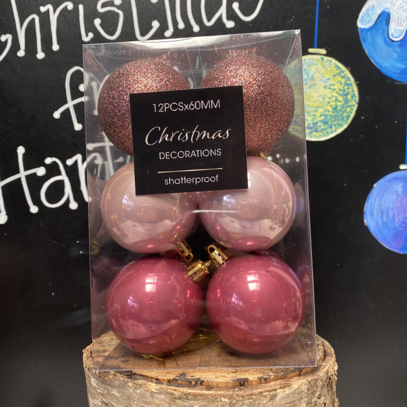 Christmas Pink Baubles- 12pcs photo