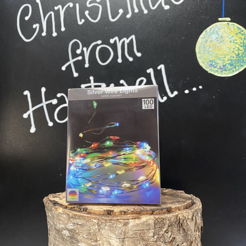 Christmas 100 LED Silver Wire Lights Multi Coloured photo