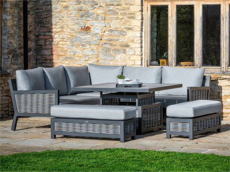 Portofino Wicker Corner Sofa with Square Dual Height Table & 2 Benches photo