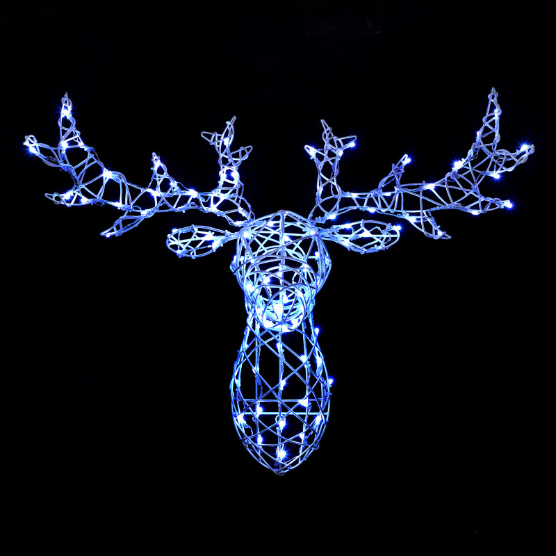 80CM WOBURN STAG HEAD 100 LEDS WHITE RATTAN COLOUR CHANGEABLE