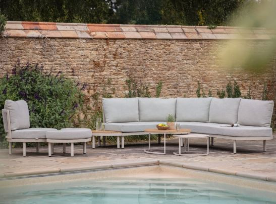 Miami L Shape Sofa with Duo Coffee Table, Sofa Chair & Footstool