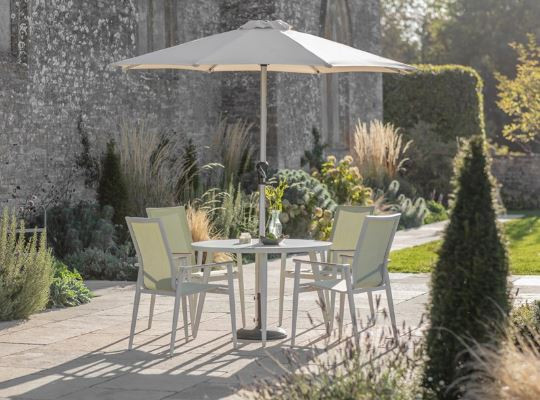 Sofia Round Table with 4 Armchairs, Parasol & Base Set - Green