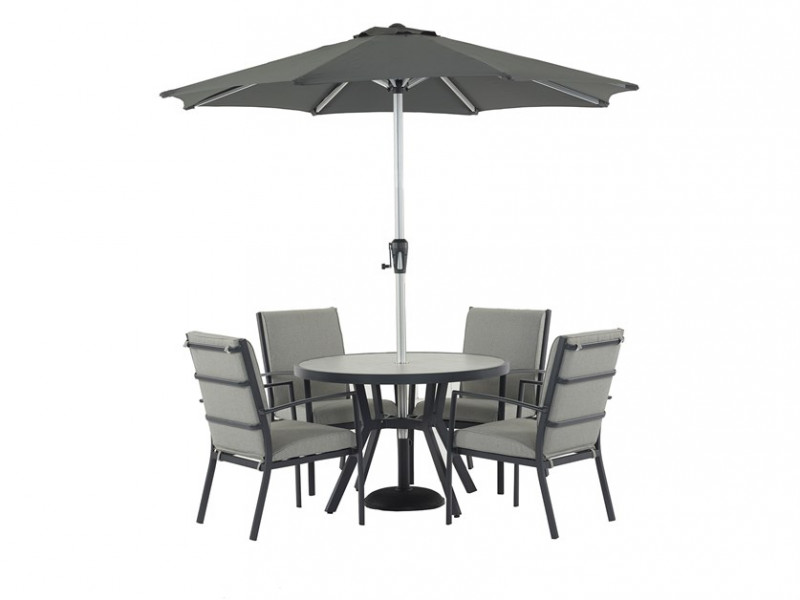 Seville 4 Seat Round Dining Set, Valencia Chairs Parasol & Base photo