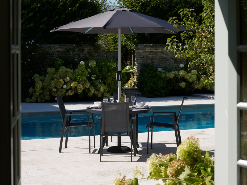 Seville 4 Seat Round Dining Set with Parasol & Base