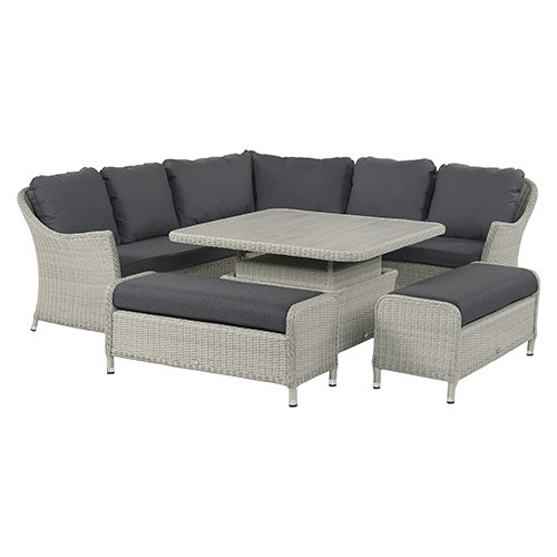 Modular Sofa Dove Grey with Adjustable Square Table & 2 Benches 
