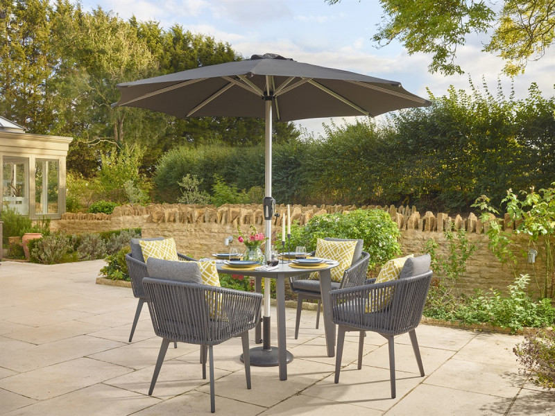 Bramblecrest Palermo 4 Seat Round Dining Set with Parasol & Base