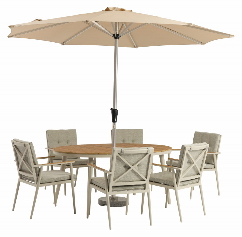 Wisley 175x120cm Ellip Table, 6 chairs, Parasol & Base- Mocha photo