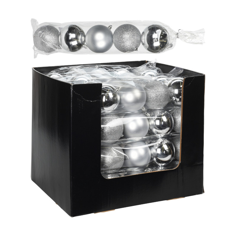 Koopman International  Xmas Ball 5pcs Glitter, Matt & Shiny Silver- Prices Coming Soon