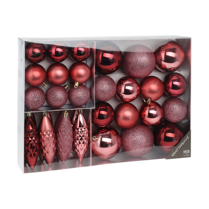 Koopman International  Red Xmas Bauble Box 31pcs- Prices Coming Soon