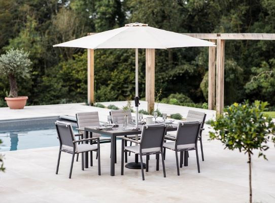 Zurich Anthracite 6 Seat Rectangle Dining Set with Parasol & Base