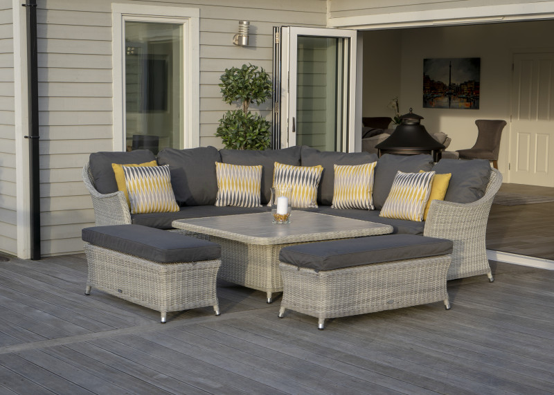 Monterey Modular Sofa with Square Ceramic Adjustable Casual Dining Table photo