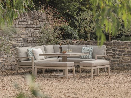 Zurich Corner Sofa with Square Piston Adjustable Table & 2 Benches - Mocha