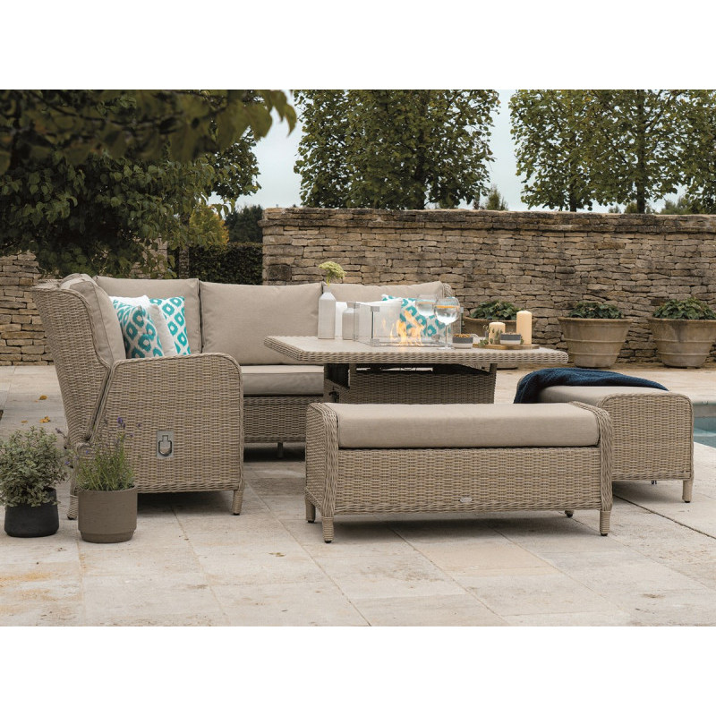 Bramblecrest Chedworth Large Sofa Set with Square Fire Pit Corner Set & 2 Benches- Sandstone