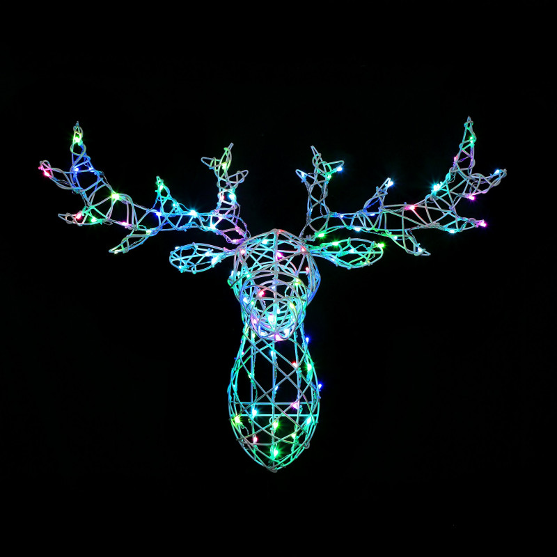 80CM WOBURN STAG HEAD 100 LEDS WHITE RATTAN COLOUR CHANGEABLE photo