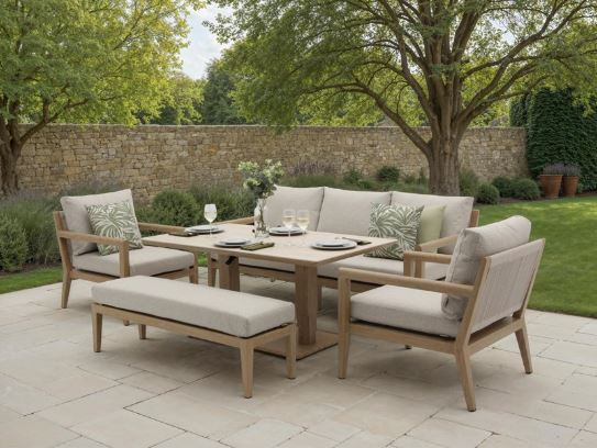 Maine 3 Seat Sofa with 2 Sofa Chairs, Rectangle Piston Table & Bench