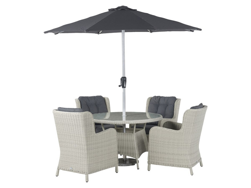 Chedworth 120cm Table 4 Armchairs & Parasol Dove Grey photo