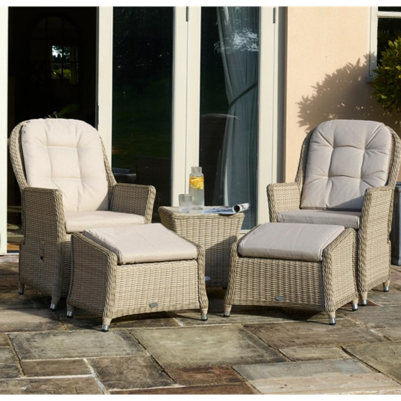 Bramblecrest Monterey Sandstone Rattan Recliner Set with 2 Footstools & Side Table