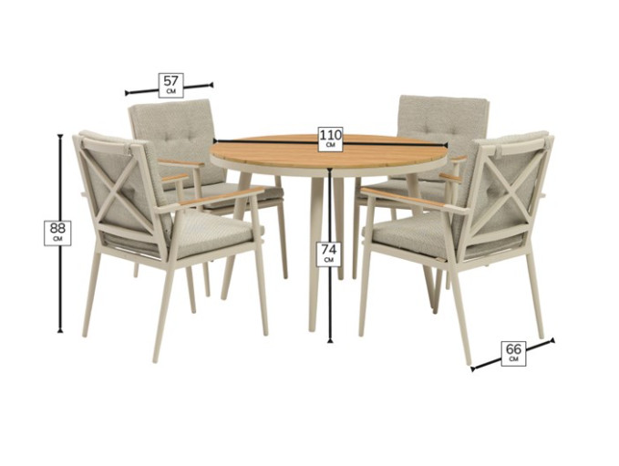 Wisley 110cm Round Table with 4 Armchairs, Parasol & Base- Mocha photo