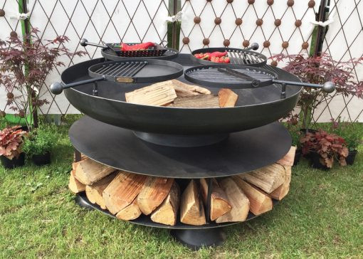  Fire pit- Ring of Logs 120 with Four Swing Arm BBQ Racks