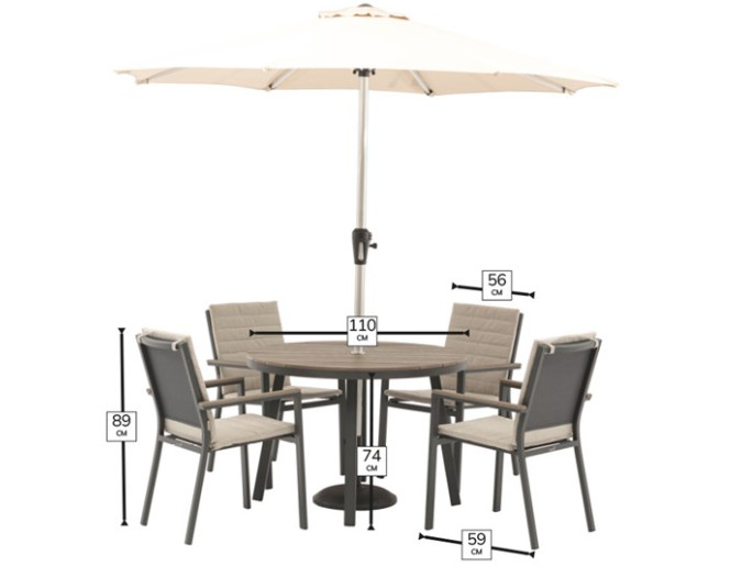 Zurich Anthracite 4 Seat Round Dining Set with Parasol & Base photo