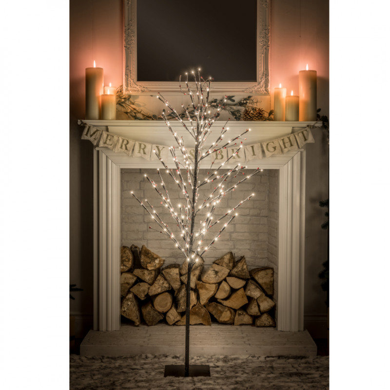 1.5M WARM WHITE SNOWY TWIG TREE WITH BERRIES - 180 LEDS- Prices Coming Soon photo