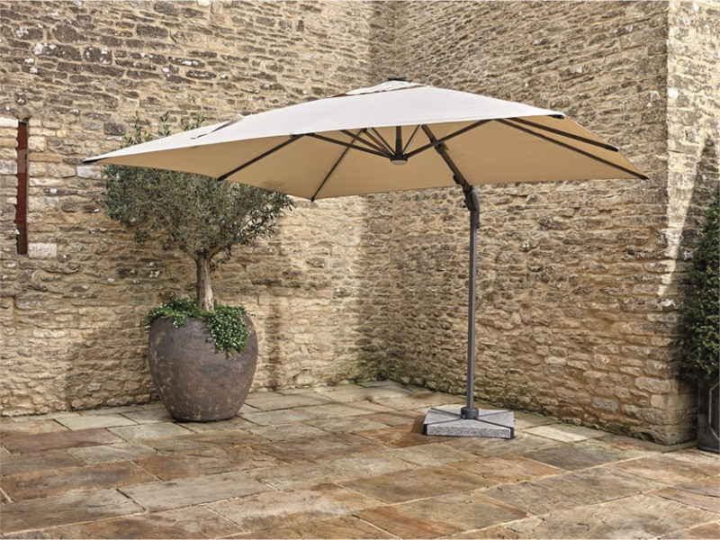 Truro 3.0 x 3.0m Square Cantilever Parasol with LED including Protective Cover - Sand- Coming Soon photo