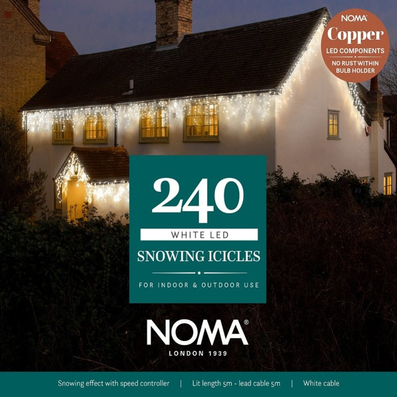 240 WHITE SNOWING ICICLES WITH WHITE CABLE- Prices Coming Soon photo