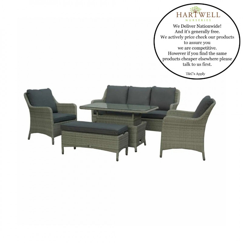 Bramblecrest Tetbury Cloud 3 Seater Sofa with Dual Height Rectangle Tree-Free Top Table, 2 Armchairs & Bench